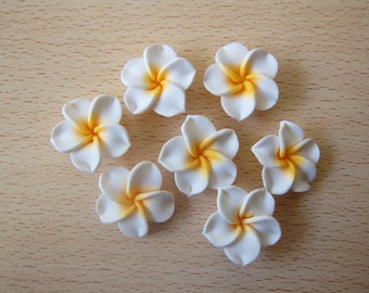 30 pcs Plumeria Frangipani Flower Polymer Clay Beads/Flatback 25mm