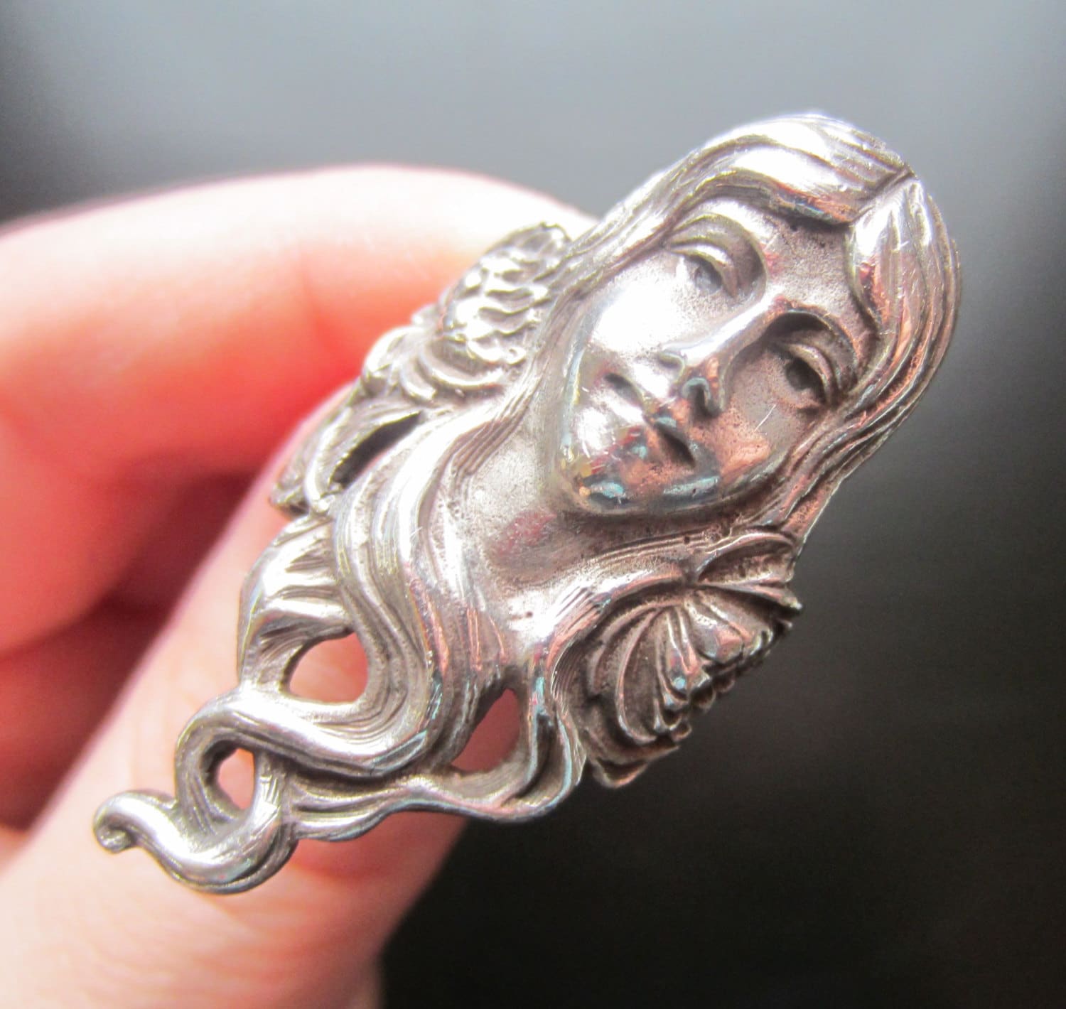 Vintage Sterling Silver Art Nouveau Lotus Goddess Ring