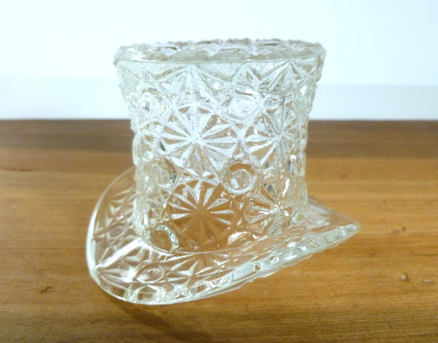 Vintage 1960's 1970's Pressed Cut Glass Top Hat Votive