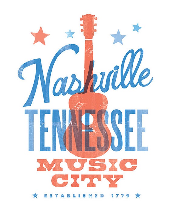 NASHVILLE MUSIC CITY Print 8x10 by GoodSouth on Etsy