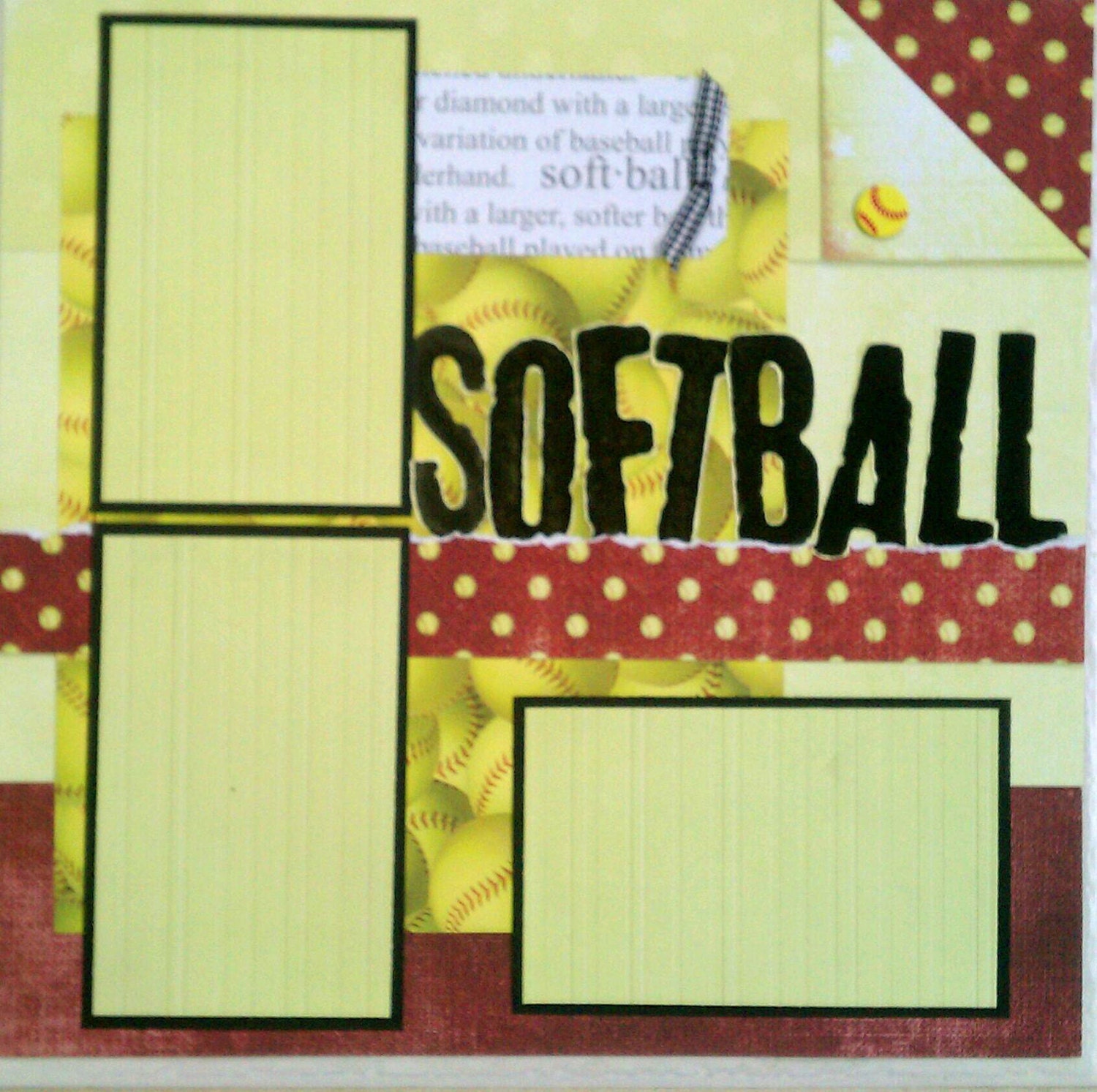 Softball Sports Girls 12x12 premade scrapbook layout page