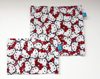 Reuseable Eco-Friendly Set of Snack and Sandwich Bags in Hello Kitty Fabric