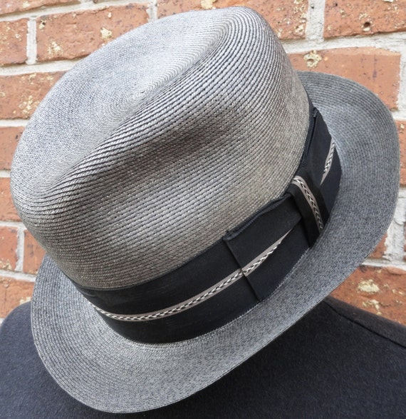 Straw Fedora Hat Men's Grey Silver Summer Hat by Castellocasa