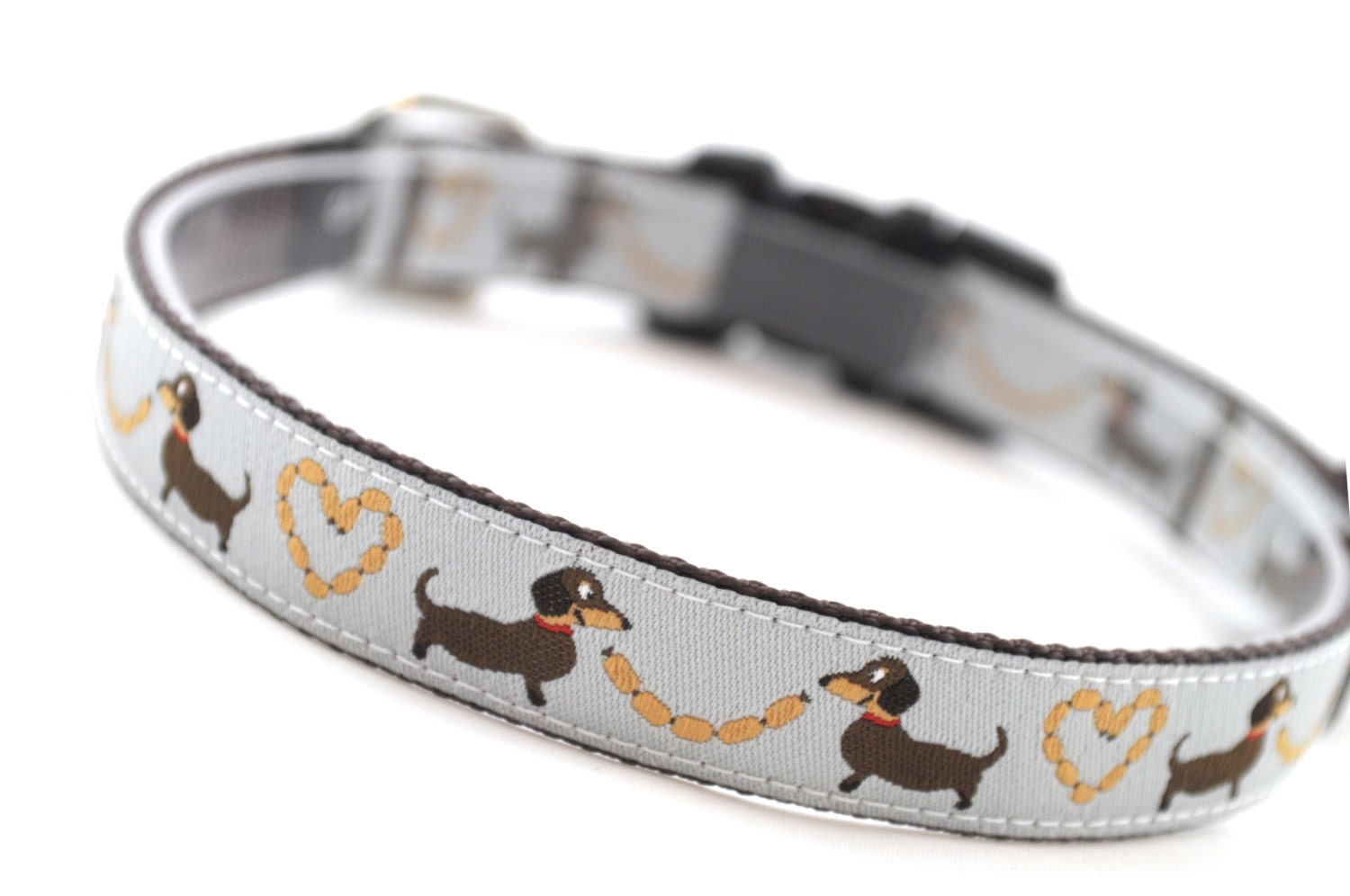Dachshund Small Dog Collar Sausage Love Grey 5/8 by TheSewingDog