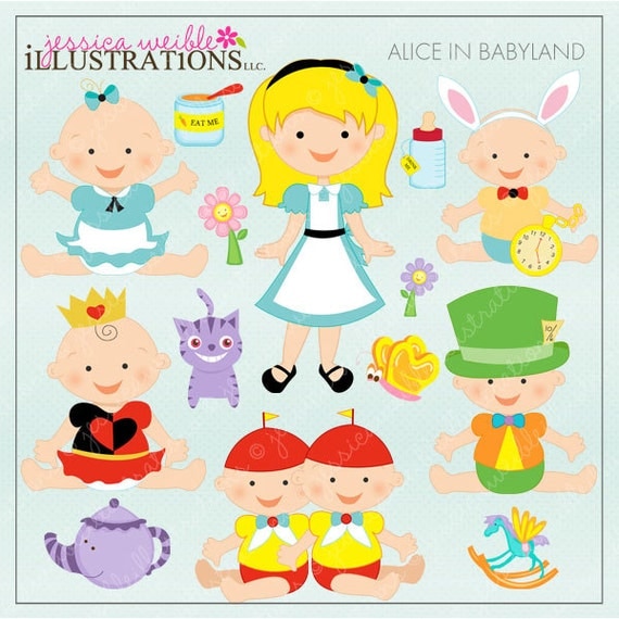 Alice in Babyland Cute Digital Clipart for Card Design