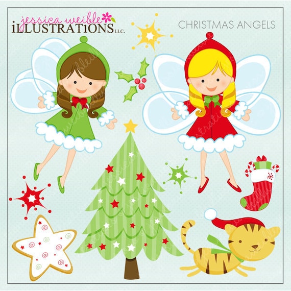 Christmas Angels Cute Digital Clipart for Card Design, Scrapbooking, and Web Design by JW