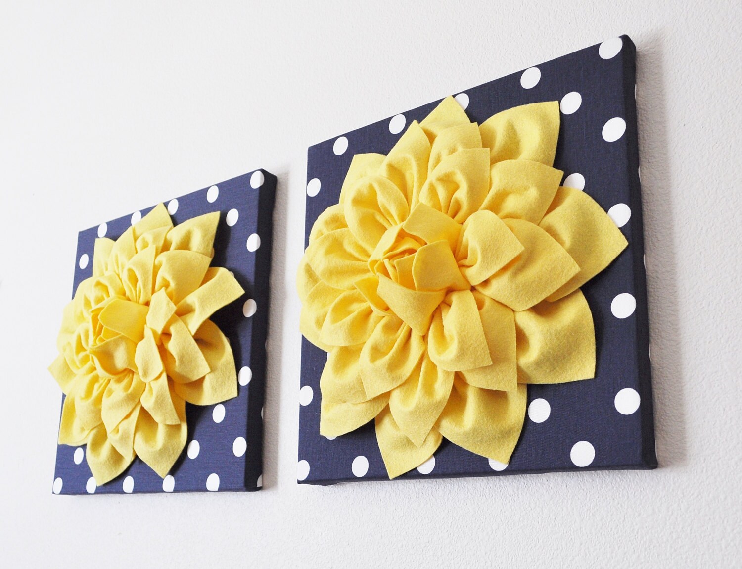 Navy Wall Decor Yellow Dahlia on Navy and White Polka Dot 12