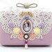 Leather Lace Box Clutch Violet Purple Wedding Purse Brides Bridemaids Prom Retro Vintage Victorian Princess Bag White Minaudiere