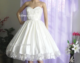 Ariel Tea Length Wedding Dress. Vintage Inspired Design.