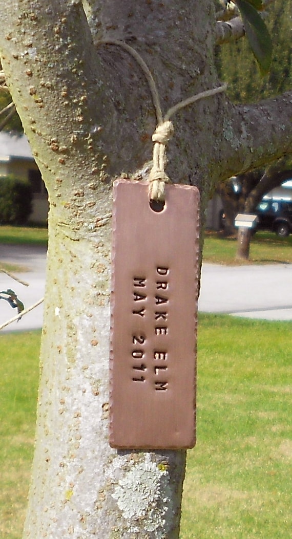 Copper Hanging Tree Tags THREE Custom Handstamped by Dillybags