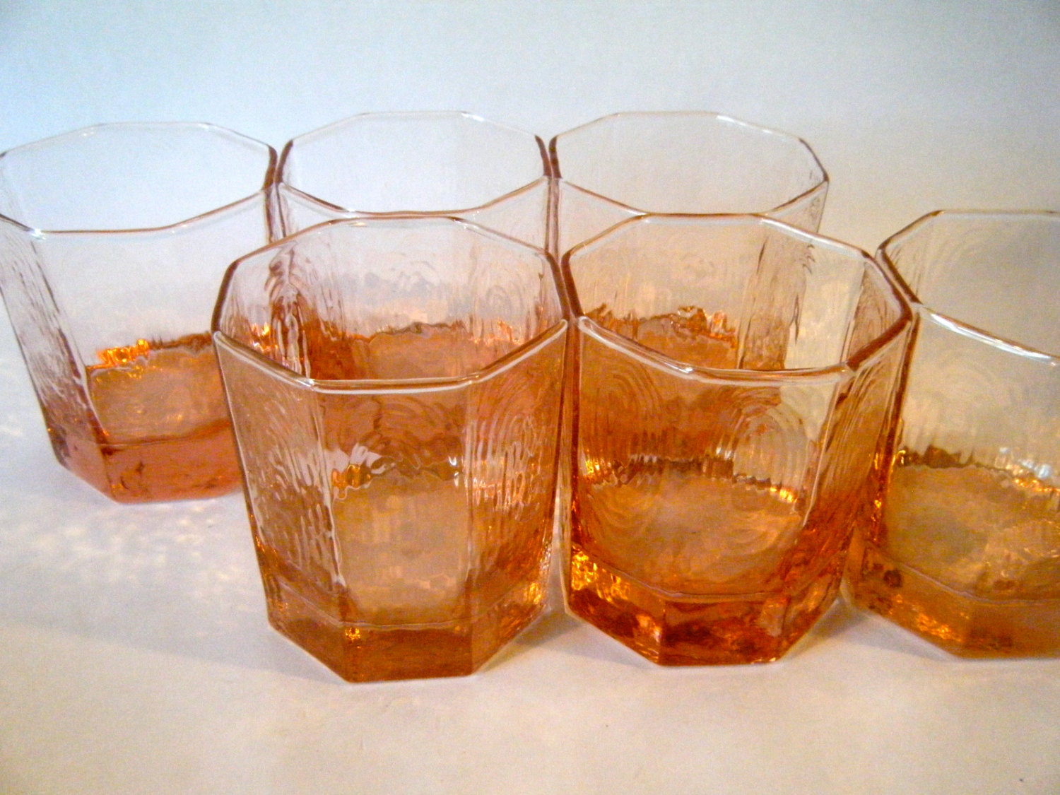 Pink Octagonal Drinking Glasses Set of 8 Vintage 1960s