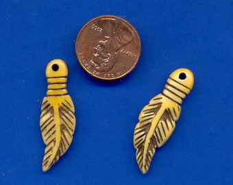 2 Bone Feather Beads, carved on both sides