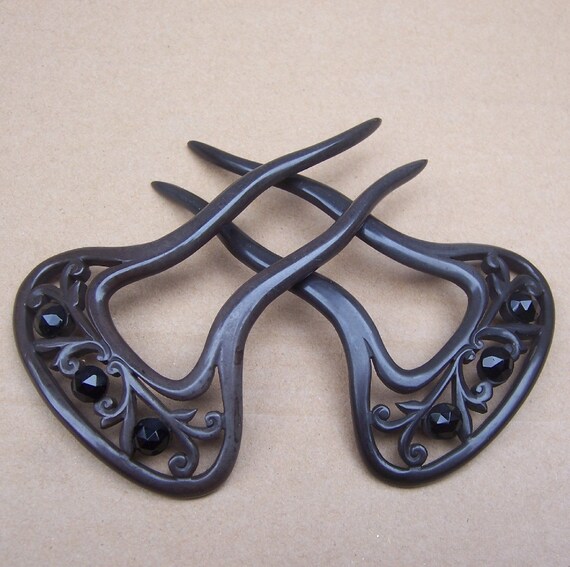 Vintage Hair Combs Two Victorian French Jet Mourning Hair