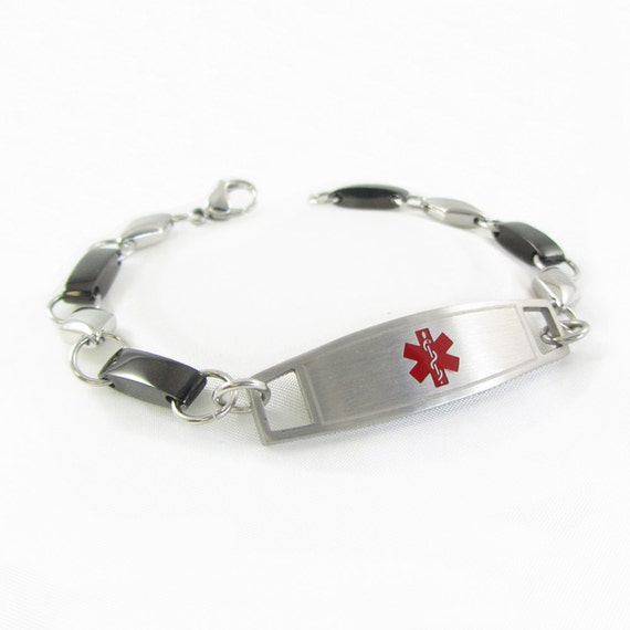 Free Custom Engraving Medical Alert ID Bracelet Black And