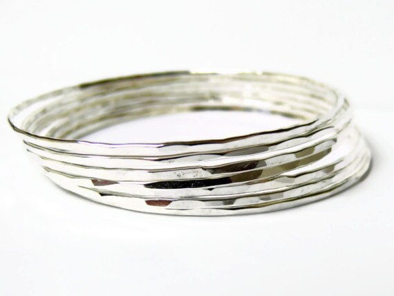 Sterling silver bangle bracelet set 7 bangles by WatchMeWorld