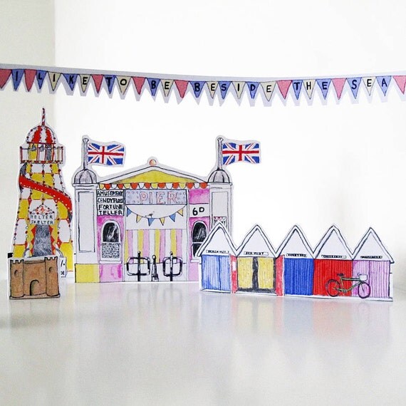 Seaside Greetings Card And Badge Cut Out And Display