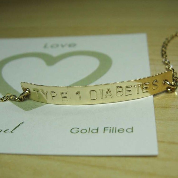 Medical Bracelet TYPE 1 DIABETES LONG Gold Medical Alert Bracelet ...