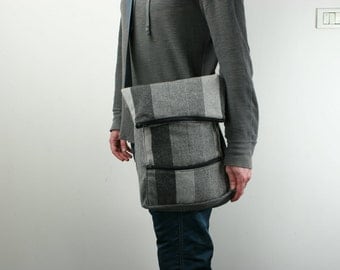 Messenger Bag, Laptop Bag, Gray,Tweed,Striped - Dori