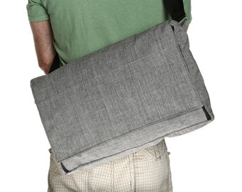 Grey Cotton Laptop Messenger Bag - Cotton Messenger Bag with Adjustable Straps - Dundee Vegan Messenger