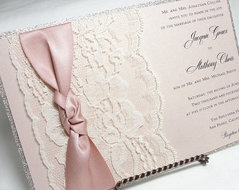 Wedding Invitations, Wedding invite, Lace Wedding Invite, Lace Invitation, Glitter Wedding Invite, Blush Pink Wedding Invite LUNA - 3
