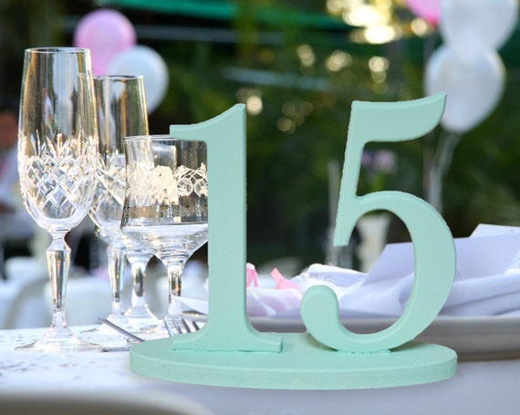 Table Numbers in Mint, Wooden Numbers for Tables in Custom Colors, Mint and Peach Wedding