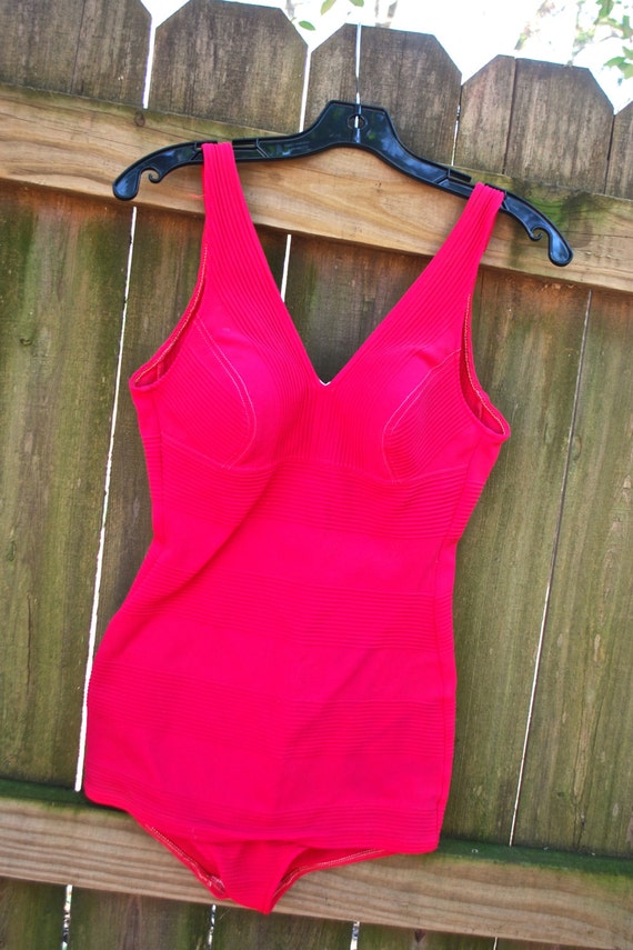 Vintage Hot Pink Bathing Suit 1960s Catalina Pinup One Piece 4235