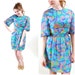 Vintage 60s Op Art Dress / Blue Butterfly Sleeve Dress XS S