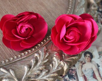 Red color flower with clip back 2 piece listing