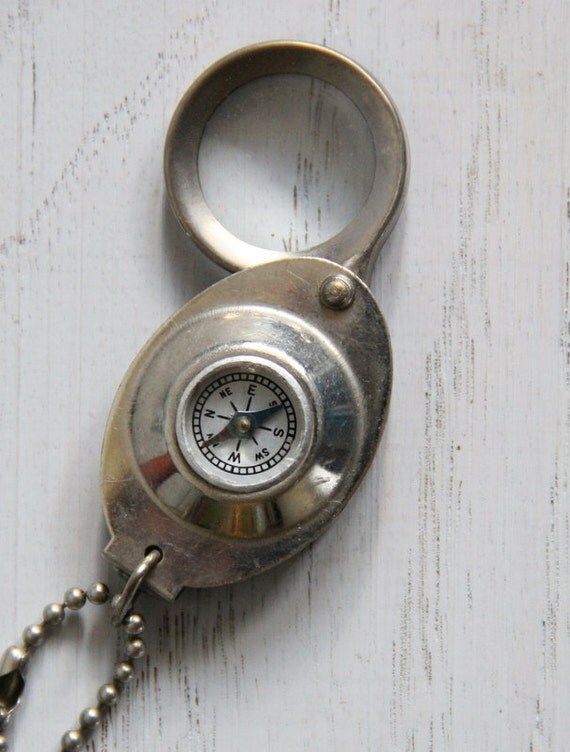vintage keychain compass & magnifying glass