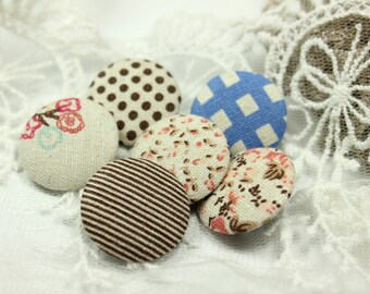 No Idea Mix and Match Shabby Chic Style Fabric Buttons,1 inch. (6 in a set)