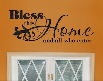Bless This Home Vinyl Wall Decal: Welcoming Entry Way Decal Quote or Door Decal, Front Door Decoration (0177b2v)