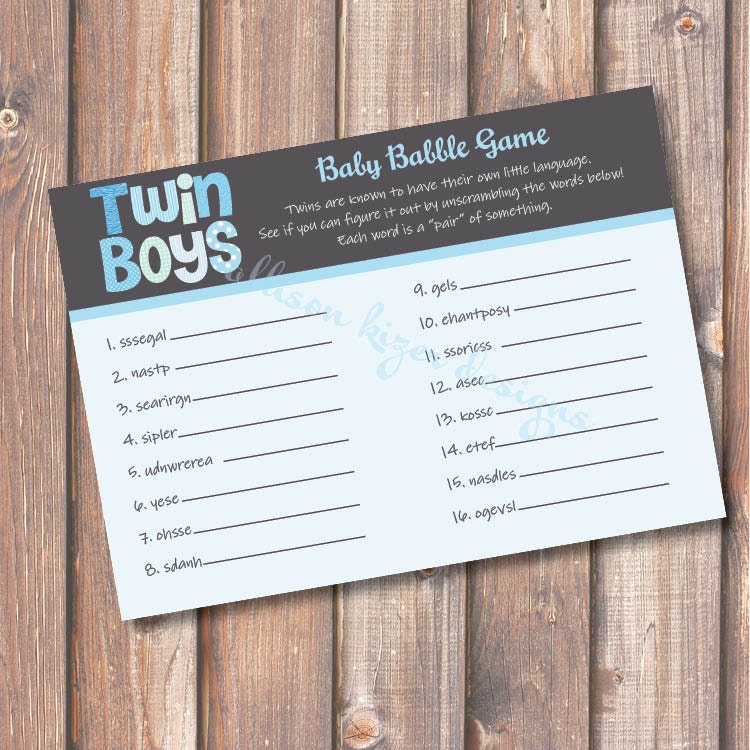 Printable Baby Shower Game Funky Letters Twin Boys Baby