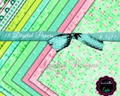 Floral Digital Paper, PRINTABLE Party Paper, Backgrounds PREPPY Paper Instant Download Green Digital Scrapbooking Backgrounds Bridal Il_170x135