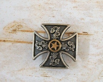 Maltese Cross with Old West Silver and Gold Star Concho Perfect for Ring
