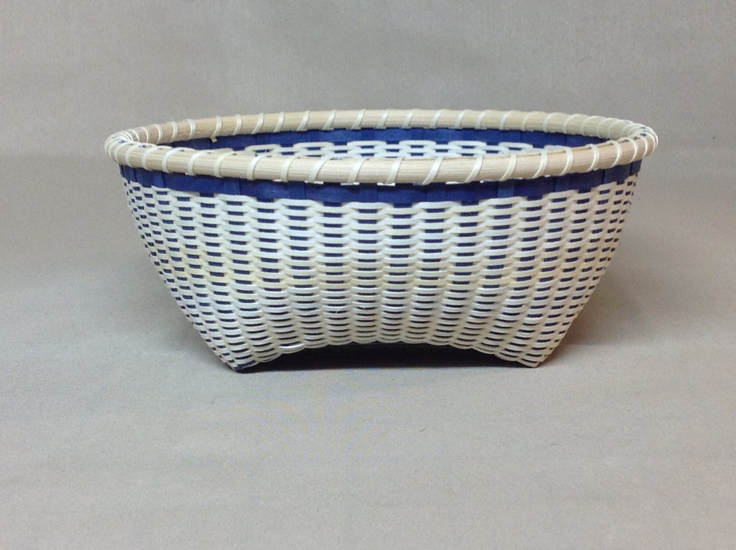 Small Hand Woven Basket Black Ash Plain Weave Royal Blue