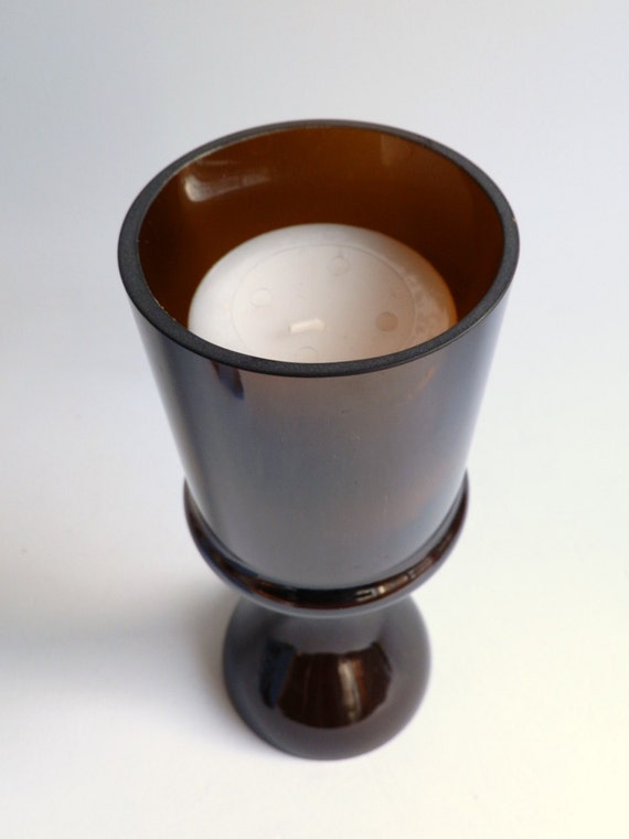 Brown Glass Bottle Candle Holder Chalice Centerpiece ON SALE