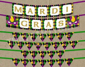 Mardi Gras Party Food Tent Labels Place Cards Printable DIY
