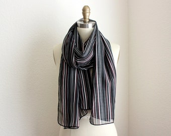 Extra Long Scarf, Sheer Pinstriped and Lightweight