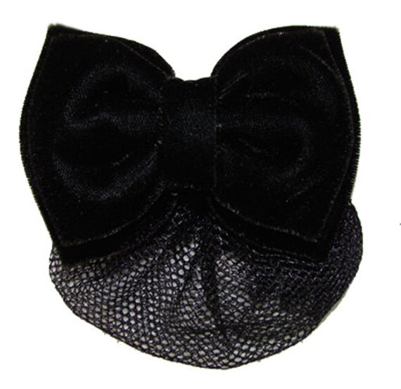 Black Bow Barrette Hair Clip With Snood Net by Bonitagirlshop