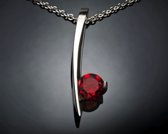 garnet necklace, Mozambique garnet pendant, January birthstone,Argentium silver pendant, red necklace, artisan jewelry, for her - 3458