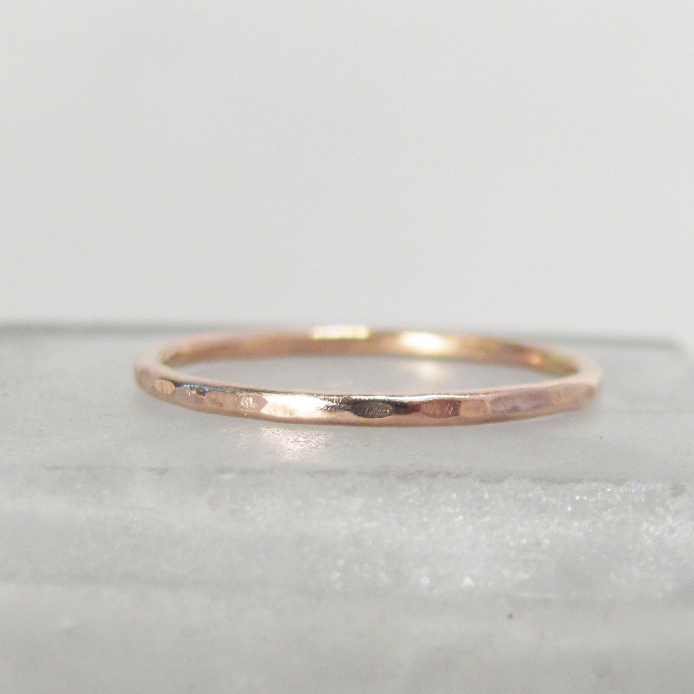 Thin Rose Gold Ring Skinny 1.3mm Hammered Band EcoFriendly