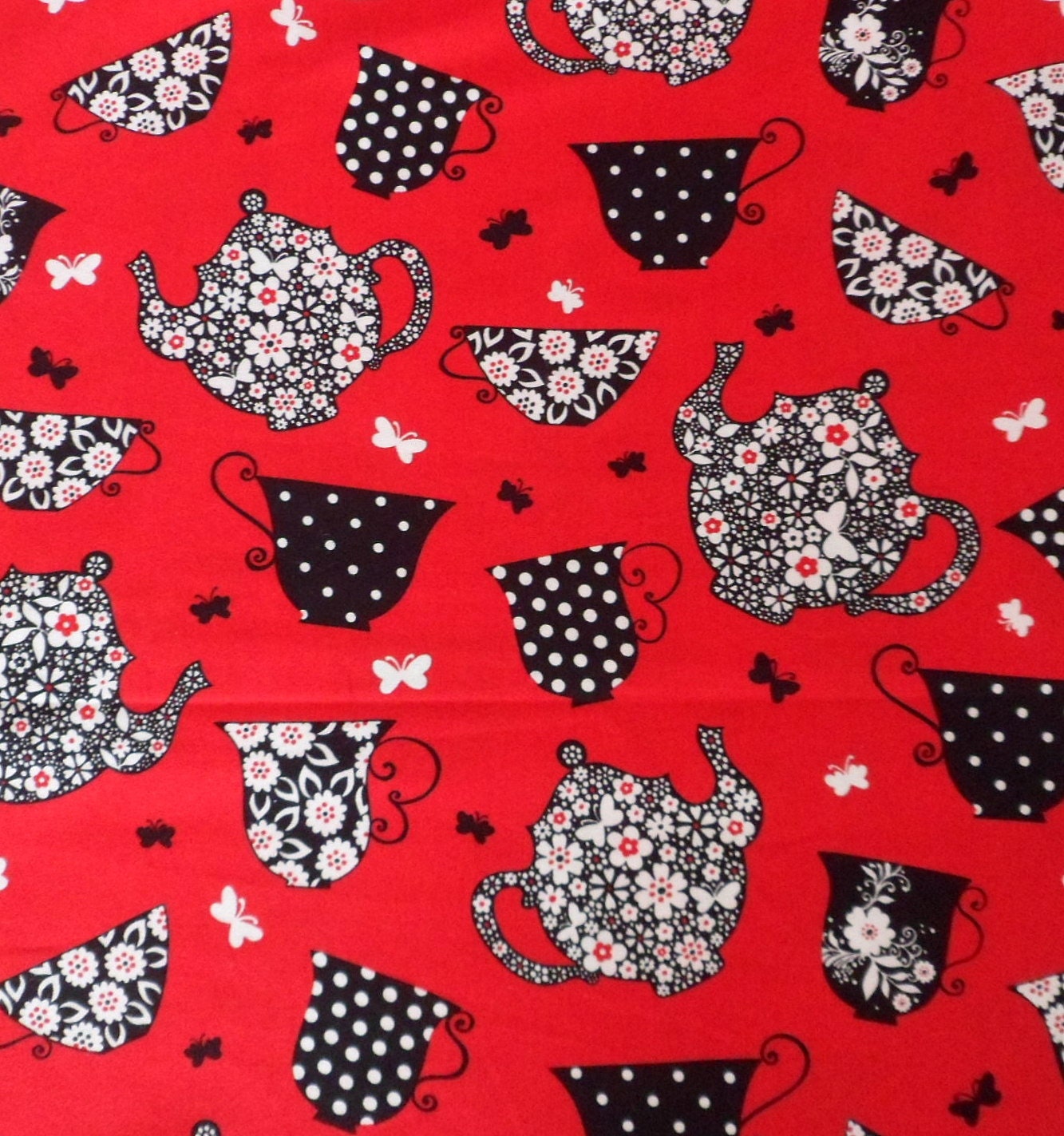 Red Fabric Tea Cup Fabric Tea Pot Fabric Masquerade Party