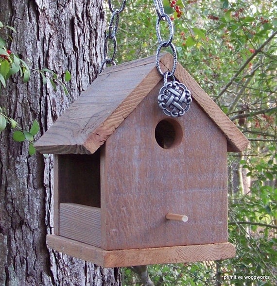 Wooden Bird House Bird Feeder Reclaimed Natural Weathered