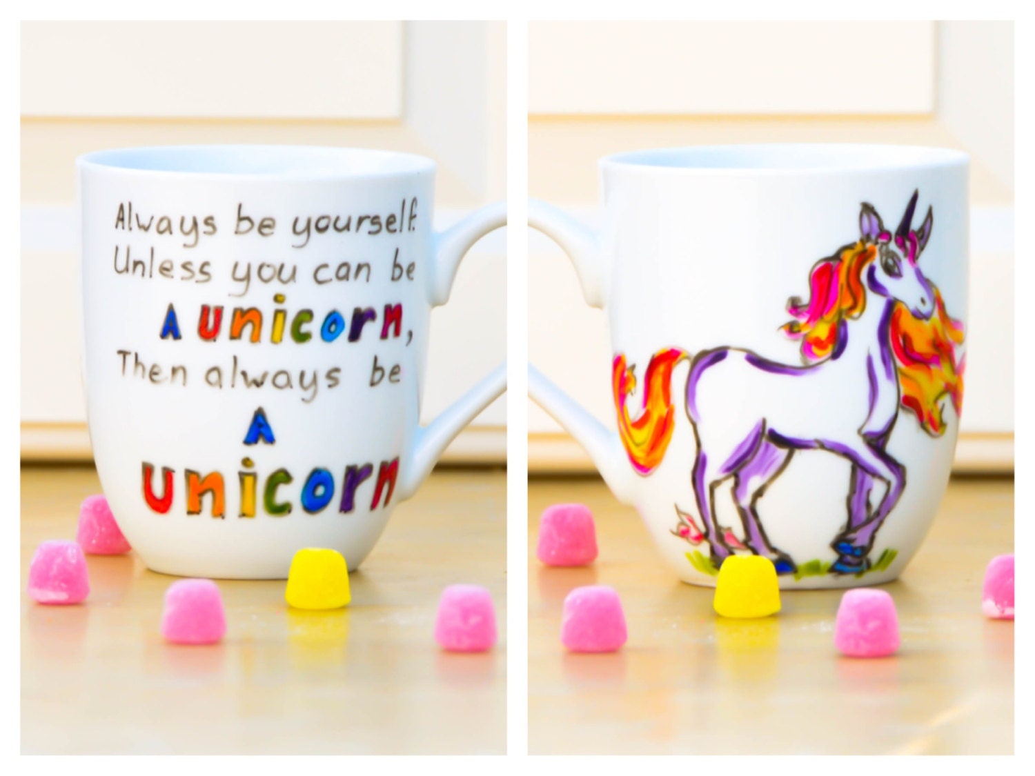 Always Be a Unicorn Funny Quote Mug Hand Painted Coffee Mug