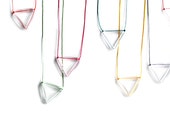 Geometric Triangle Neon Magenta Pendant-Rainbow-Faceted transparent plastic
