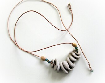 Natural drilled beach stones pebbles necklace - Beach Jewelry