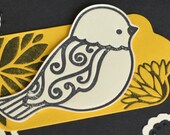 3D Letterpress Embossed Bird Card, Braille Card, Tactile Experience, Fiskars Fuse, Black Yellow Off White, Custom Message