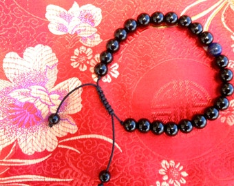 Black Onyx Wrist mala/ Bracelet for meditation with lapis spacer GMS-06