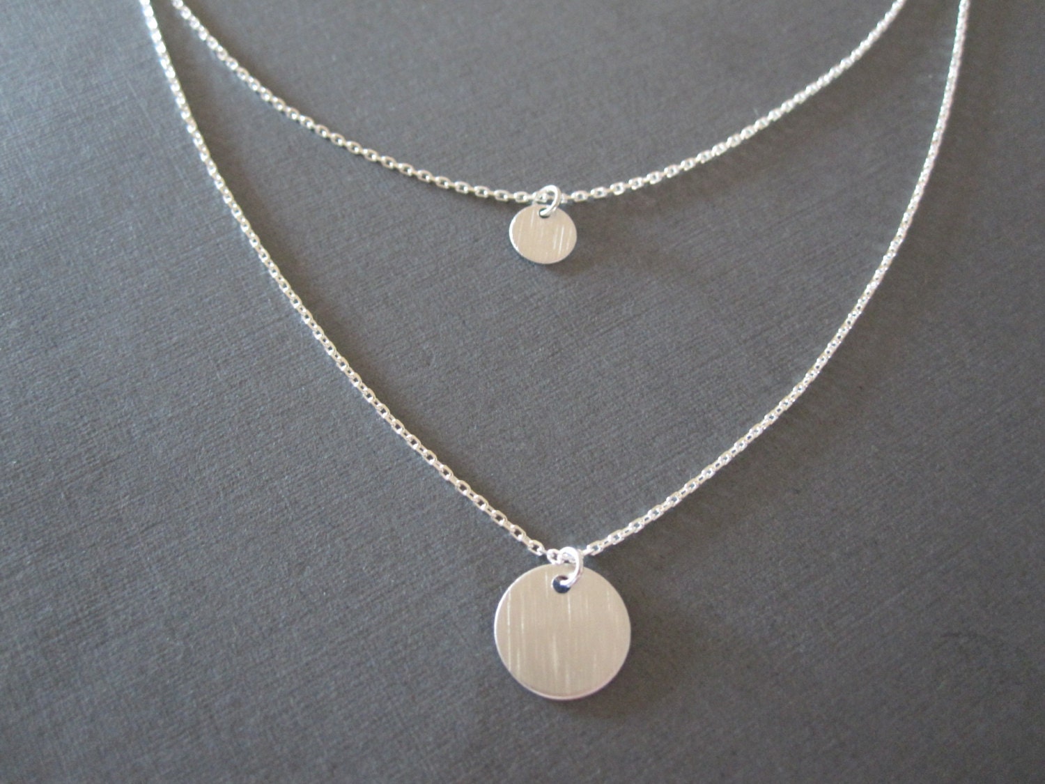 Silver Disc Double Chain Necklace