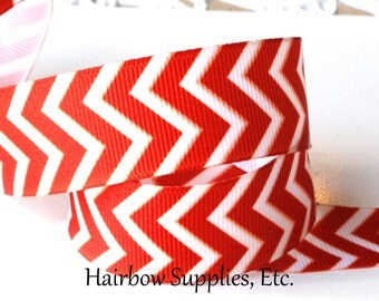 NEW Red Chevron Ribbon 5 yards 7/8 inch Grosgrain Ribbon - Hairbow ...